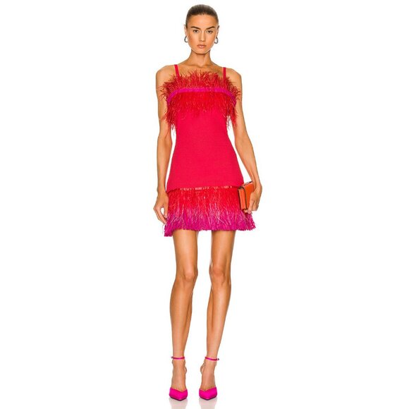 STAUD Etta Feather And Raffia-trimmed Crochet-knit Mini Dress In Blood Orange, s - Picture 10 of 12